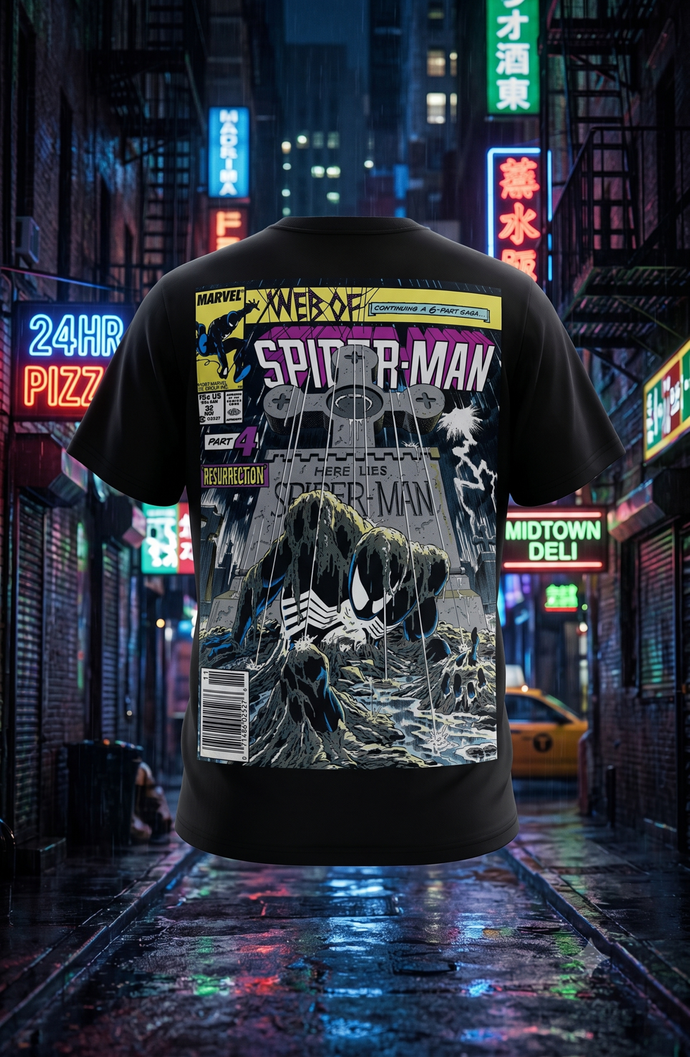 Camiseta Web of Spider-Man cómic retro traje negro - Mandarina Republic Ecuador