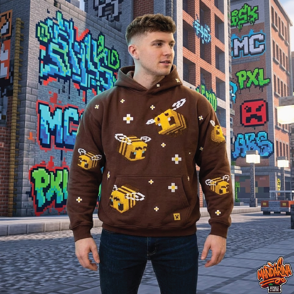 Hombre con Hoodie Minecraft Ecuador - Sudadera gamer marron streetwear | Mandarina Republic
