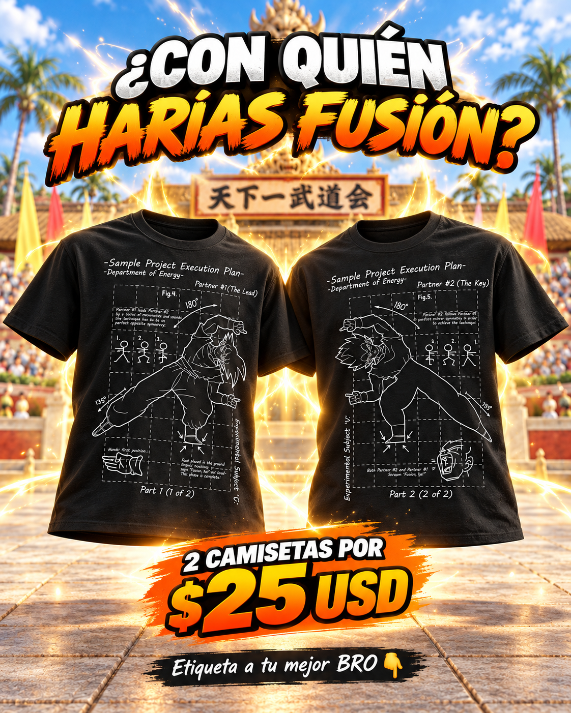 ¿Con quién harías fusión? Camisetas Goku y Vegeta, 2 por $25