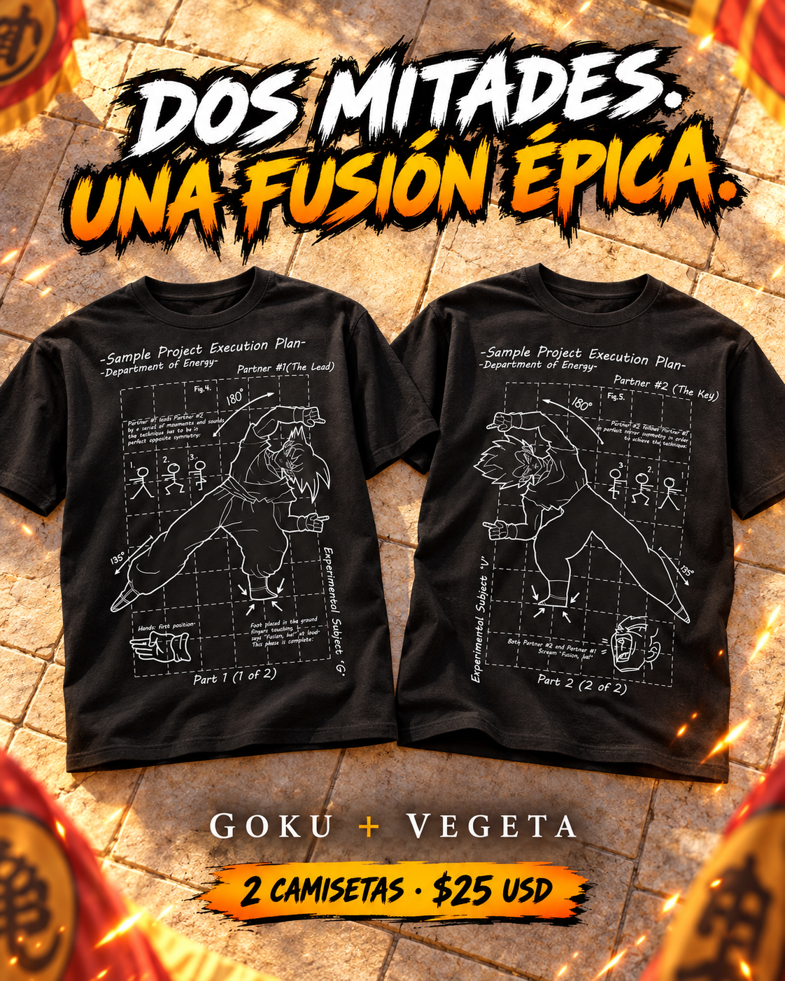 Dos mitades, una fusión épica: camisetas Goku + Vegeta